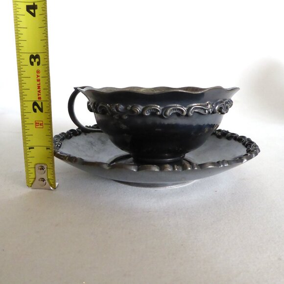 VINTAGE 1800’s MERMOD JACCARD QUADRUPLE PLATE SILVER TEA CUP & SAUCER - Picture 3 of 13